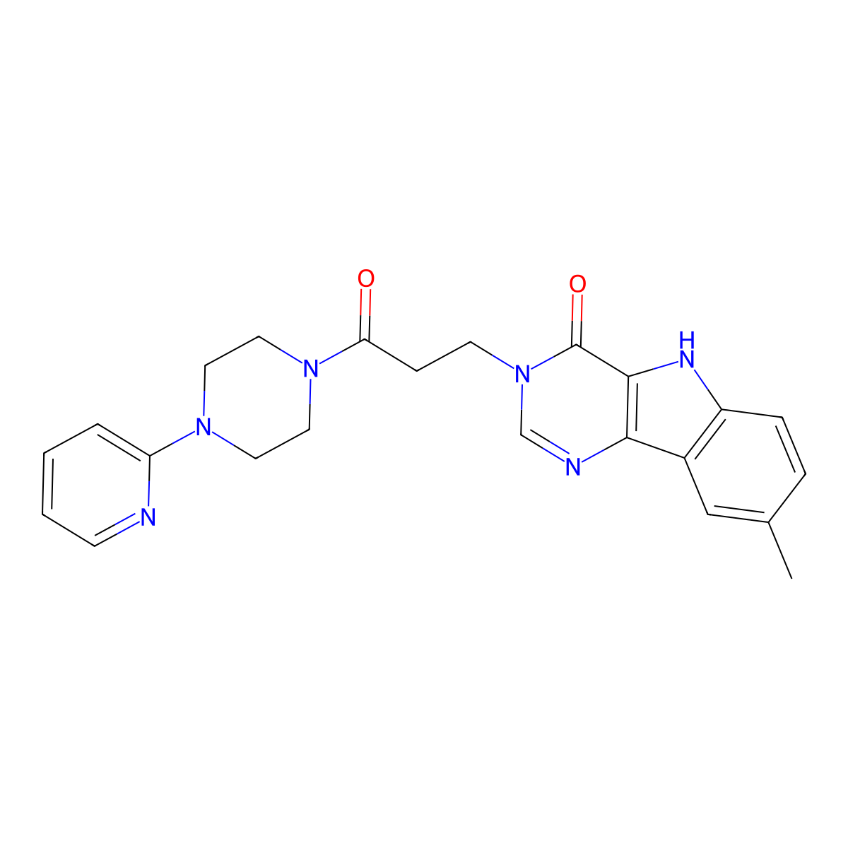 8-methyl-3-(3-oxo-3-(4-(pyridin-2-yl)piperazin-1-yl)propyl)-3H-pyrimido[5,4-b]indol-4(5H)-one molecular structure, CAS 1105212-92-7