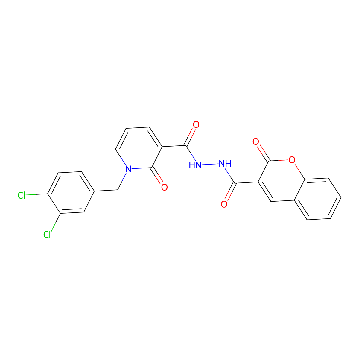 1-(3,4-dichlorobenzyl)-2-oxo-N'-(2-oxo-2H-chromene-3-carbonyl)-1,2-dihydropyridine-3-carbohydrazide molecular structure, CAS 1105212-96-1