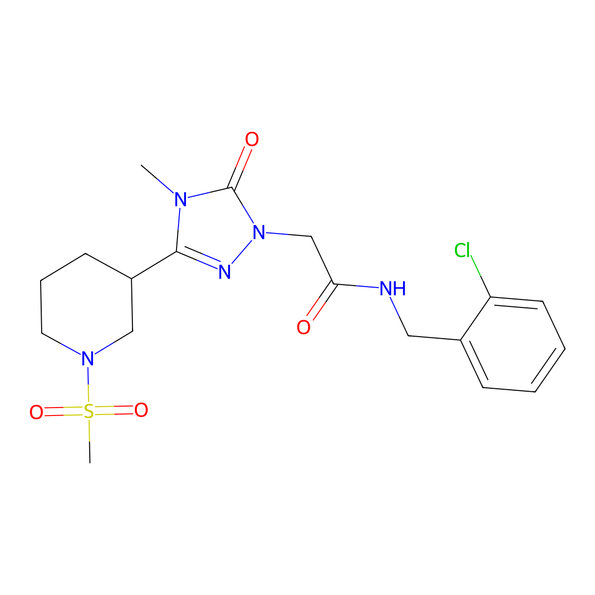 N-(2-chlorobenzyl)-2-(4-methyl-3-(1-(methylsulfonyl)piperidin-3-yl)-5-oxo-4,5-dihydro-1H-1,2,4-triazol-1-yl)acetamide molecular structure, CAS 1105212-97-2