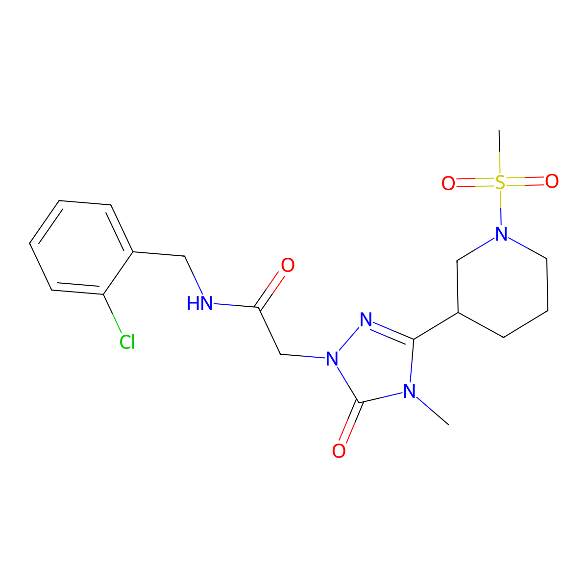 N-(2-chlorobenzyl)-2-(4-methyl-3-(1-(methylsulfonyl)piperidin-3-yl)-5-oxo-4,5-dihydro-1H-1,2,4-triazol-1-yl)acetamide molecular structure, CAS 1105212-97-2