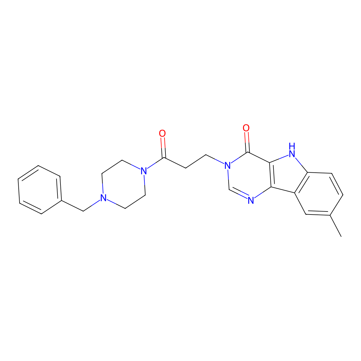 3-(3-(4-benzylpiperazin-1-yl)-3-oxopropyl)-8-methyl-3H-pyrimido[5,4-b]indol-4(5H)-one molecular structure, CAS 1105213-04-4