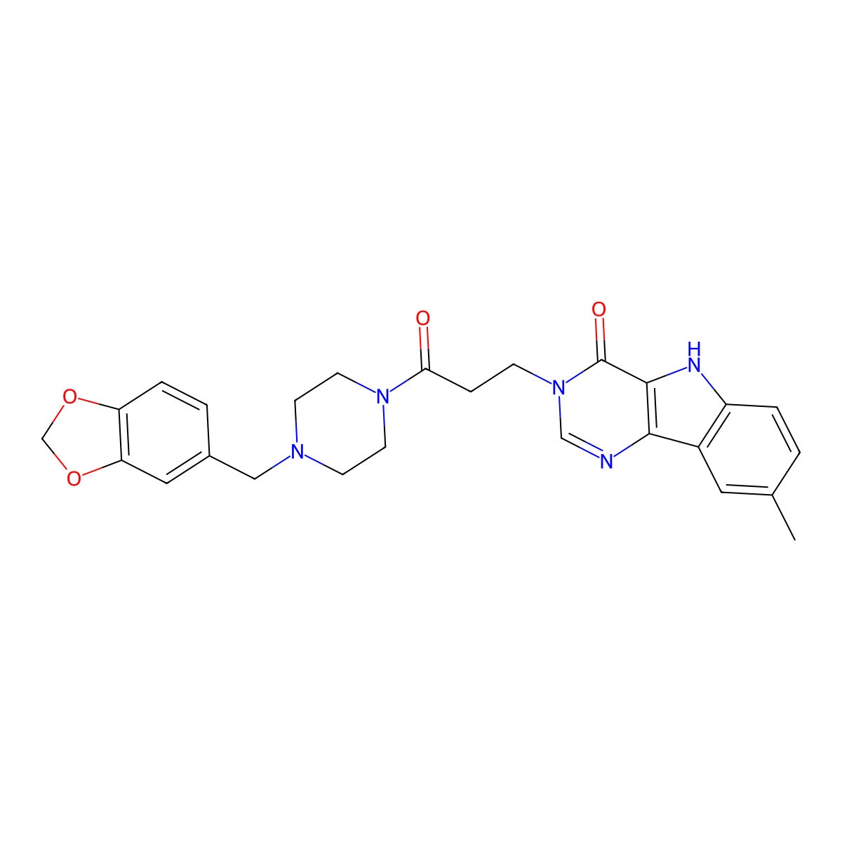 3-(3-(4-(benzo[d][1,3]dioxol-5-ylmethyl)piperazin-1-yl)-3-oxopropyl)-8-methyl-3H-pyrimido[5,4-b]indol-4(5H)-one molecular structure, CAS 1105213-10-2
