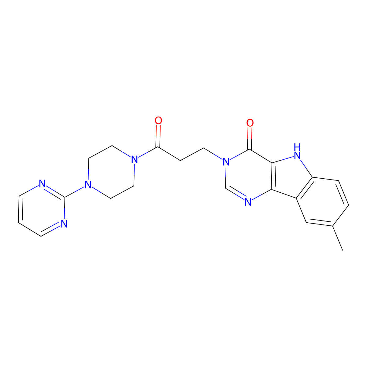 8-methyl-3-(3-oxo-3-(4-(pyrimidin-2-yl)piperazin-1-yl)propyl)-3H-pyrimido[5,4-b]indol-4(5H)-one molecular structure, CAS 1105213-16-8