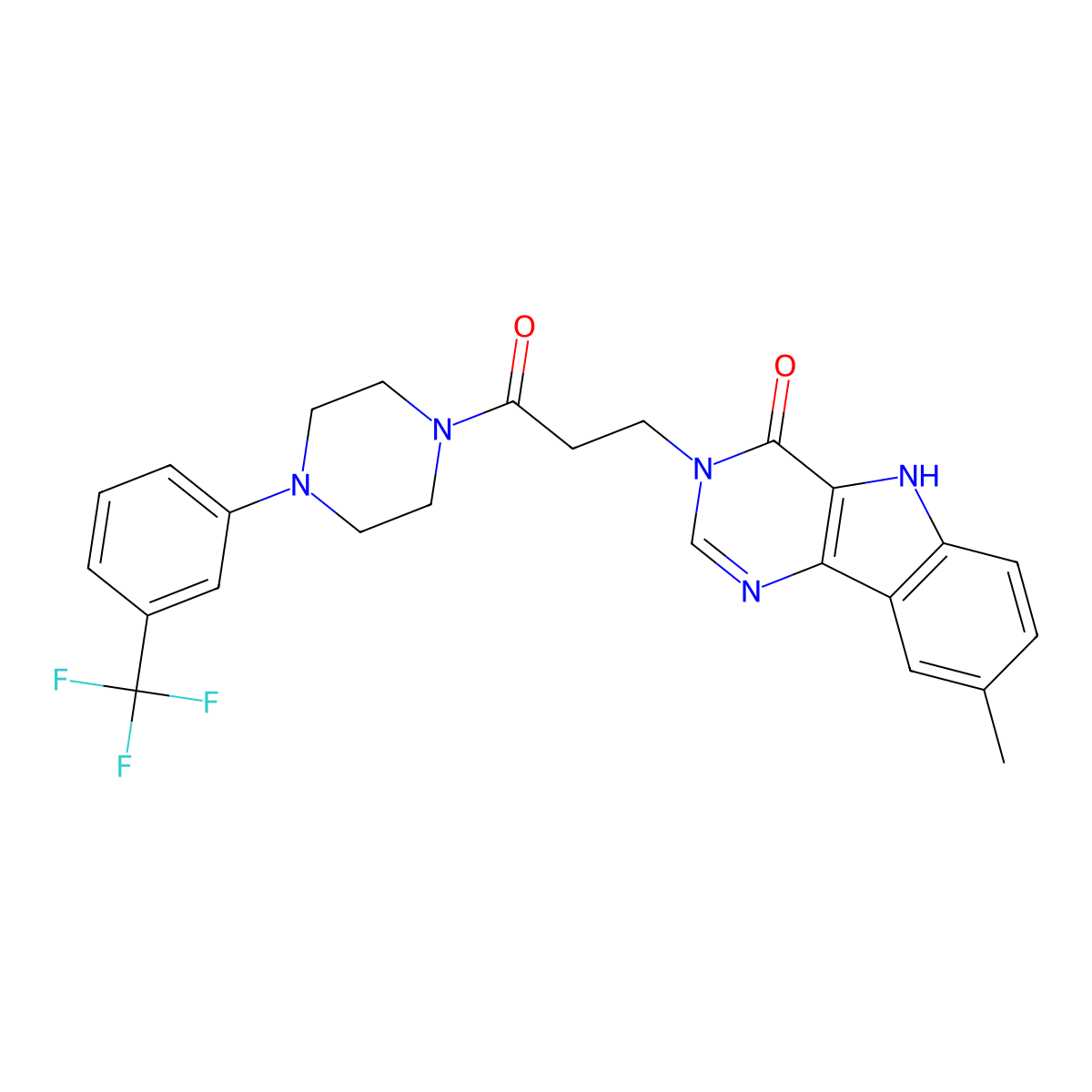 8-methyl-3-(3-oxo-3-(4-(3-(trifluoromethyl)phenyl)piperazin-1-yl)propyl)-3H-pyrimido[5,4-b]indol-4(5H)-one molecular structure, CAS 1105213-27-1