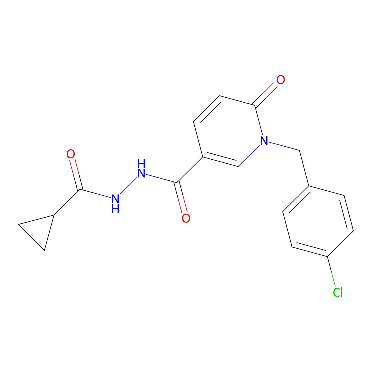 1-(4-chlorobenzyl)-N'-(cyclopropanecarbonyl)-6-oxo-1,6-dihydropyridine-3-carbohydrazide molecular structure, CAS 1105213-29-3