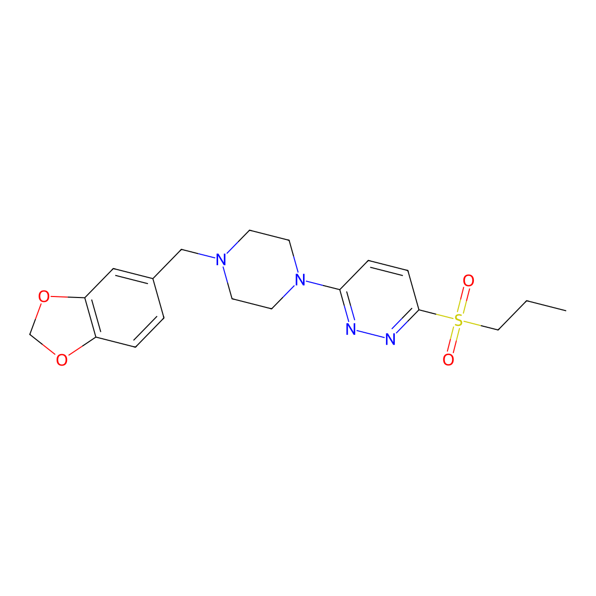 3-{4-[(2H-1,3-benzodioxol-5-yl)methyl]piperazin-1-yl}-6-(propane-1-sulfonyl)pyridazine molecular structure, CAS 1105213-37-3