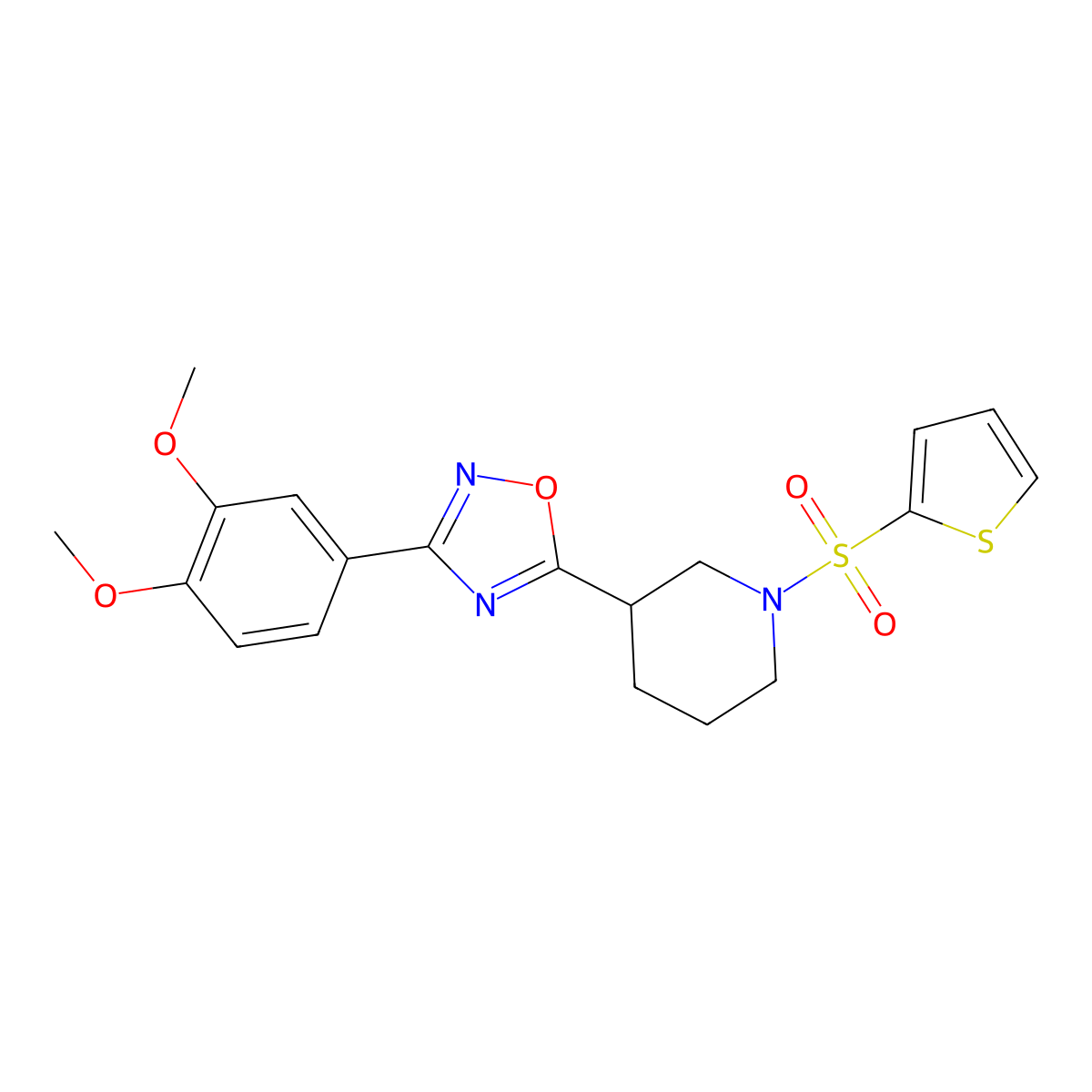 3-[3-(3,4-Dimethoxyphenyl)-1,2,4-oxadiazol-5-yl]-1-(thiophene-2-sulfonyl)piperidine molecular structure, CAS 1105213-39-5
