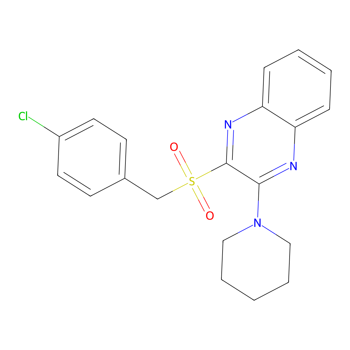 2-((4-Chlorobenzyl)sulfonyl)-3-(piperidin-1-yl)quinoxaline molecular structure, CAS 1105213-45-3