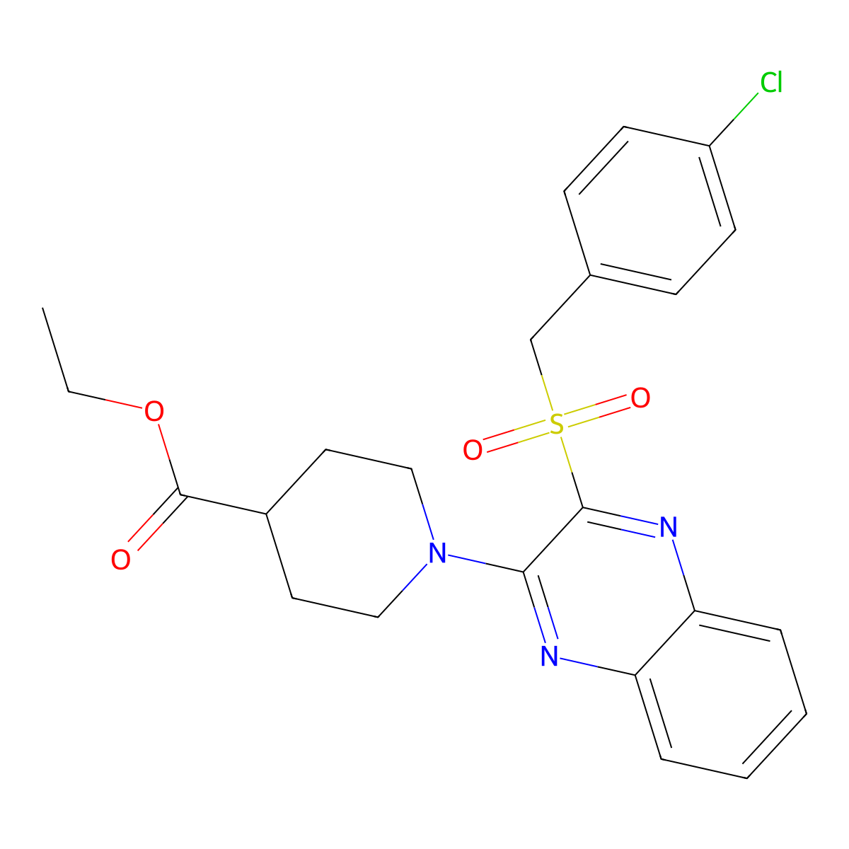 Ethyl 1-(3-((4-chlorobenzyl)sulfonyl)quinoxalin-2-yl)piperidine-4-carboxylate molecular structure, CAS 1105213-69-1