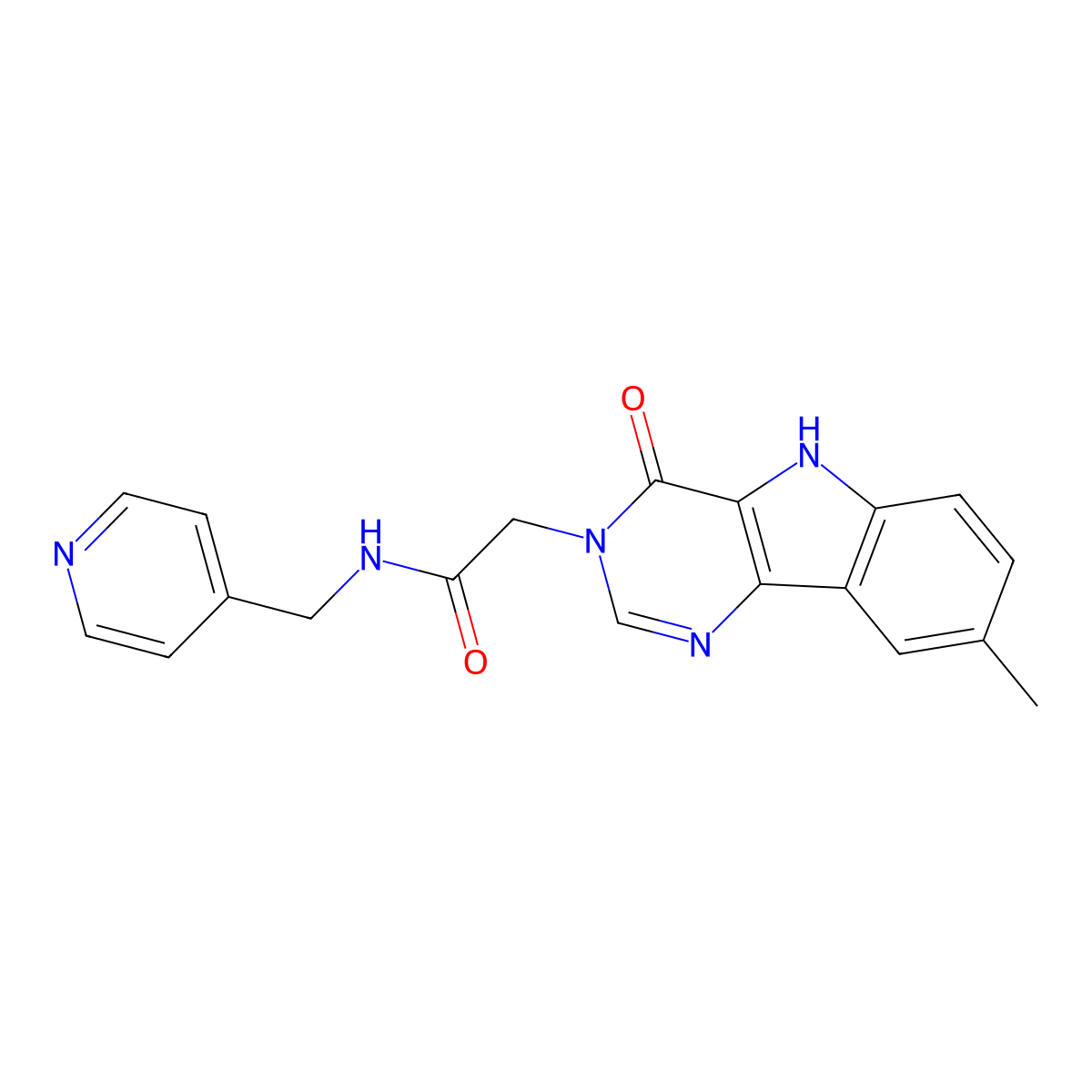 2-(8-methyl-4-oxo-4,5-dihydro-3H-pyrimido[5,4-b]indol-3-yl)-N-(pyridin-4-ylmethyl)acetamide molecular structure, CAS 1105213-87-3