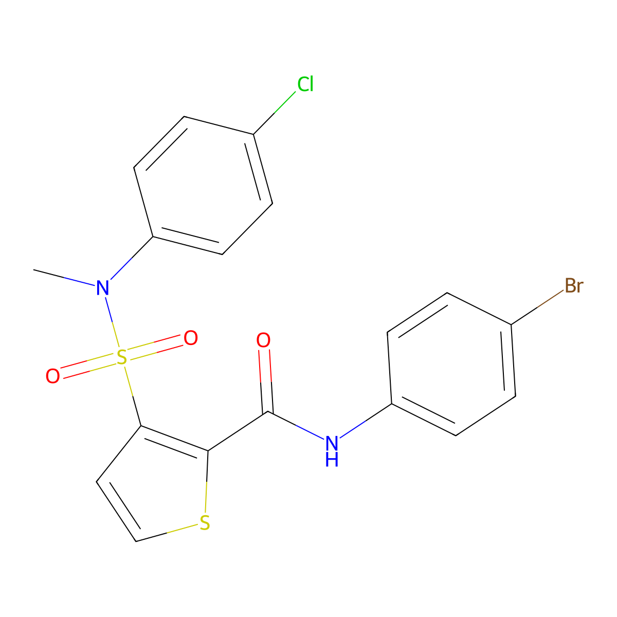 N-(4-bromophenyl)-3-[(4-chlorophenyl)(methyl)sulfamoyl]thiophene-2-carboxamide molecular structure, CAS 1105213-98-6