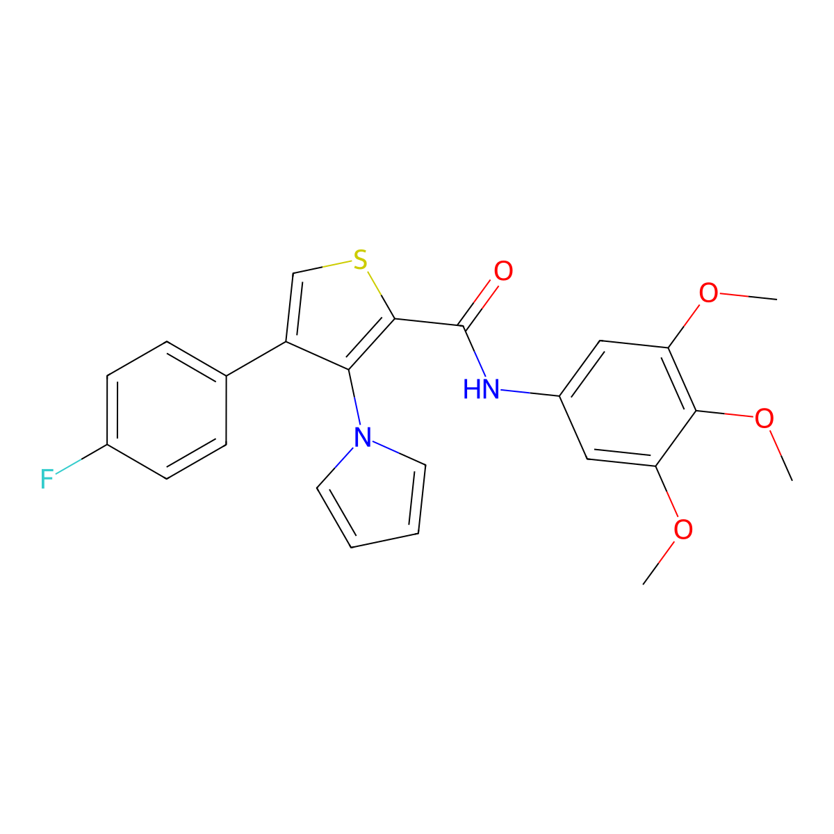 4-(4-fluorophenyl)-3-(1H-pyrrol-1-yl)-N-(3,4,5-trimethoxyphenyl)thiophene-2-carboxamide molecular structure, CAS 1105214-03-6
