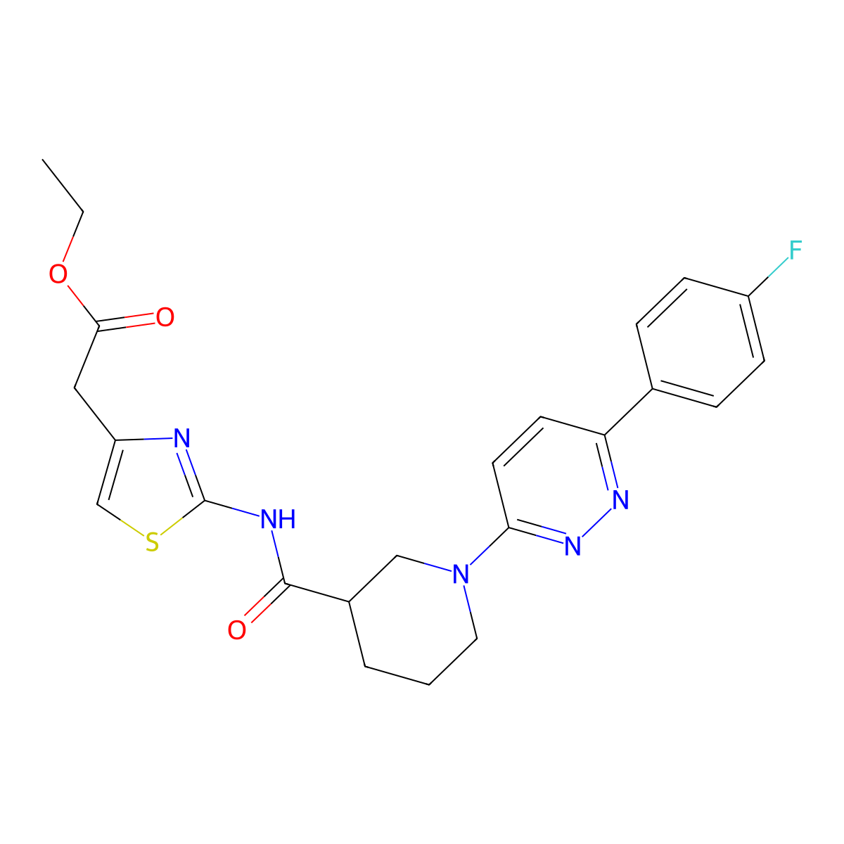 Ethyl 2-(2-(1-(6-(4-fluorophenyl)pyridazin-3-yl)piperidine-3-carboxamido)thiazol-4-yl)acetate molecular structure, CAS 1105214-09-2