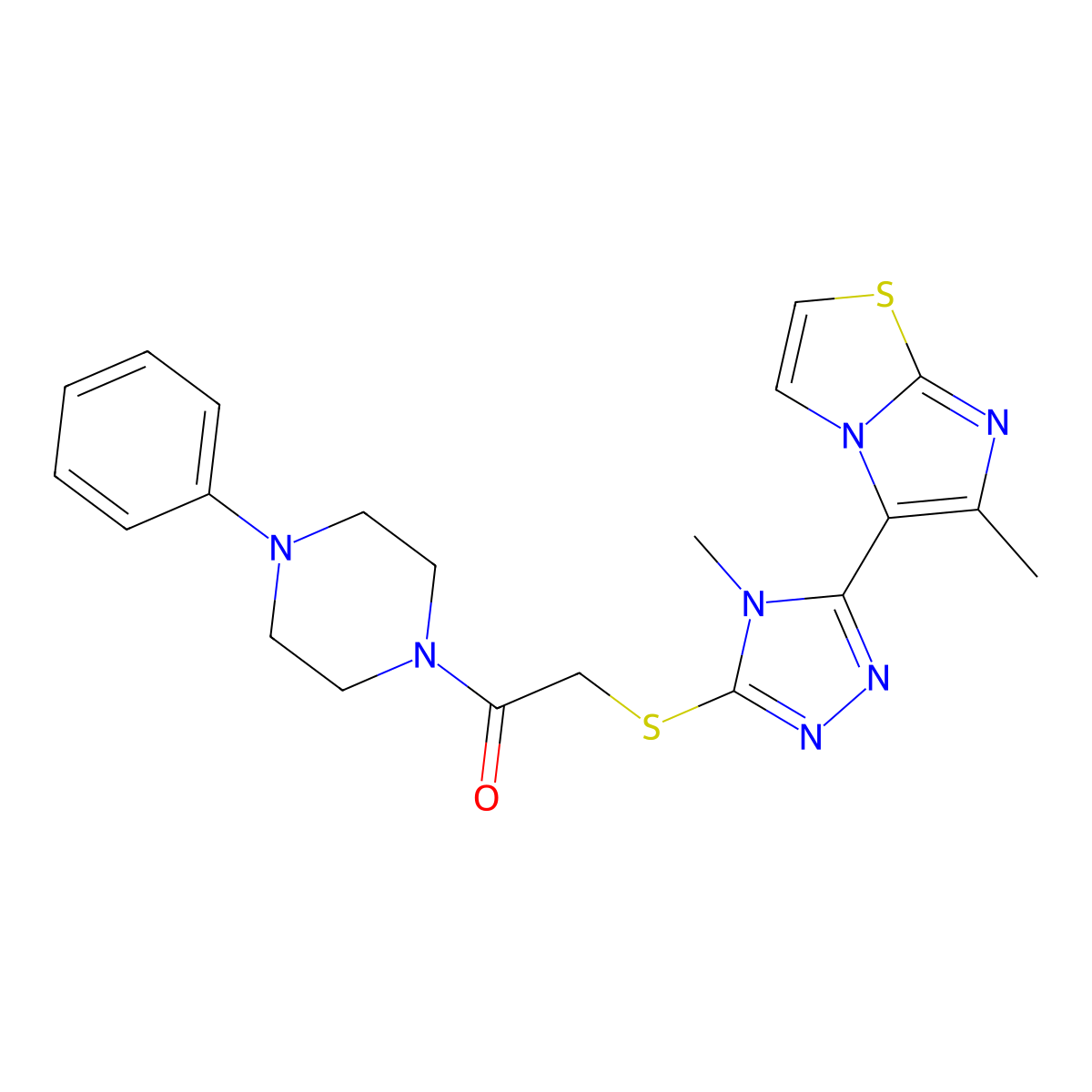 2-((4-methyl-5-(6-methylimidazo[2,1-b]thiazol-5-yl)-4H-1,2,4-triazol-3-yl)thio)-1-(4-phenylpiperazin-1-yl)ethanone molecular structure, CAS 1105214-37-6