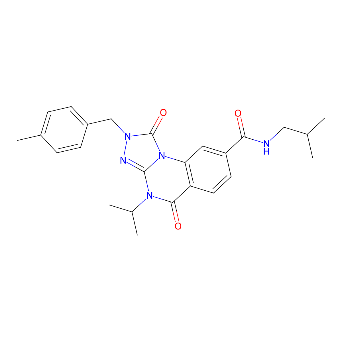 N-isobutyl-4-isopropyl-2-(4-methylbenzyl)-1,5-dioxo-1,2,4,5-tetrahydro[1,2,4]triazolo[4,3-a]quinazoline-8-carboxamide molecular structure, CAS 1105214-40-1
