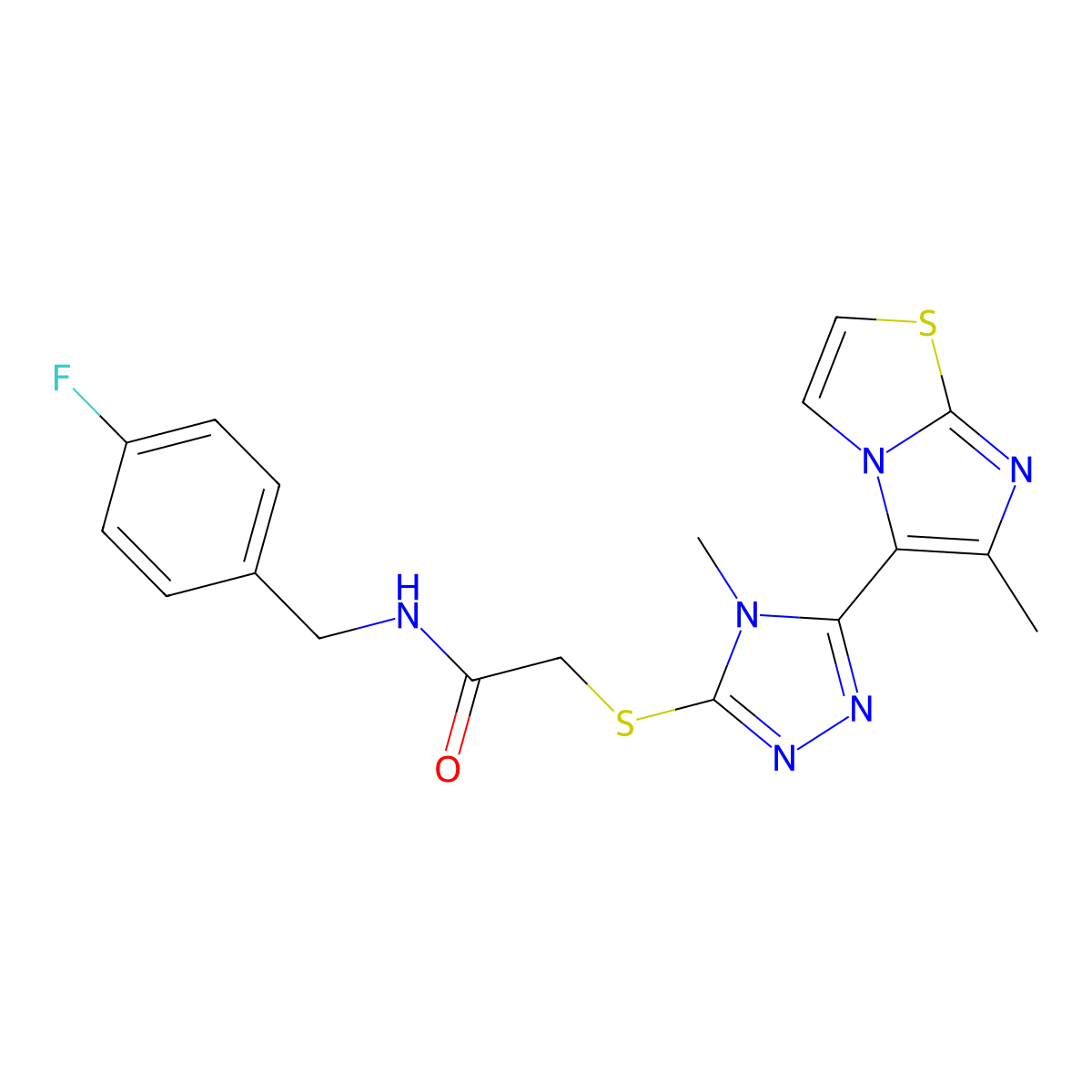 N-(4-fluorobenzyl)-2-((4-methyl-5-(6-methylimidazo[2,1-b]thiazol-5-yl)-4H-1,2,4-triazol-3-yl)thio)acetamide molecular structure, CAS 1105214-41-2