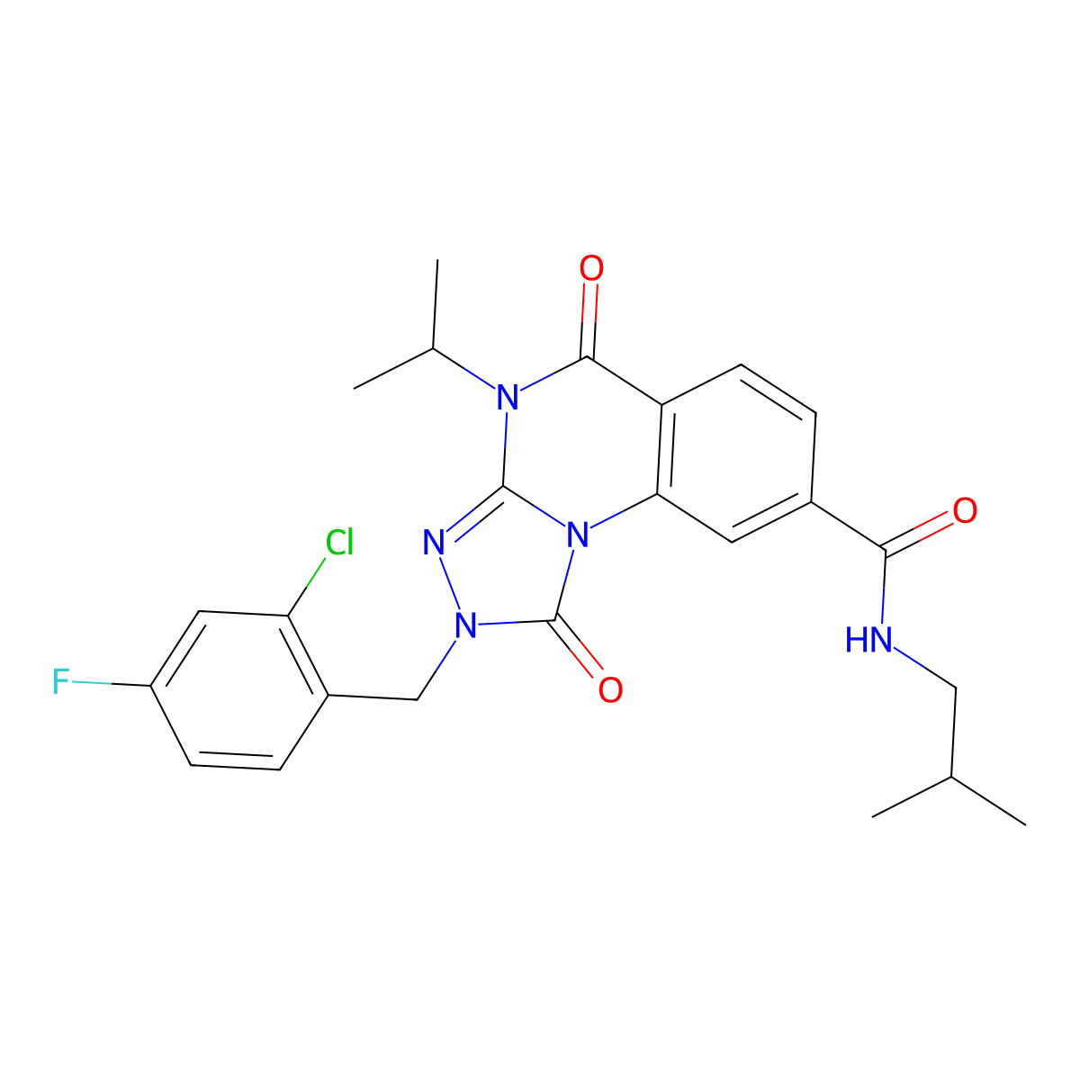 2-(2-chloro-4-fluorobenzyl)-N-isobutyl-4-isopropyl-1,5-dioxo-1,2,4,5-tetrahydro-[1,2,4]triazolo[4,3-a]quinazoline-8-carboxamide molecular structure, CAS 1105214-44-5