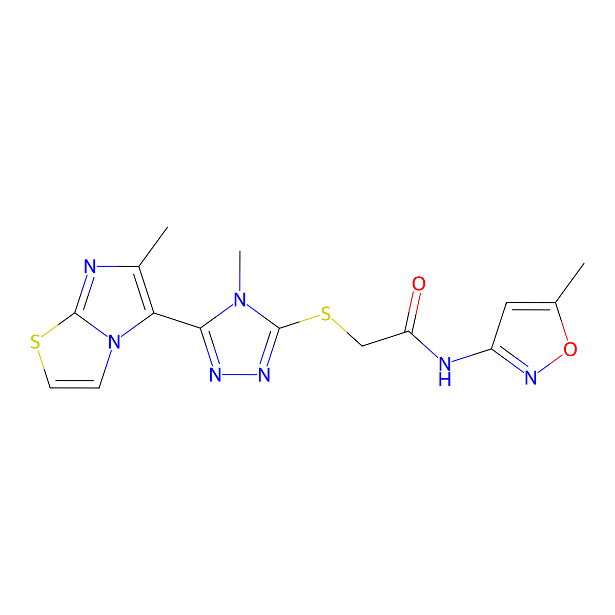 2-((4-methyl-5-(6-methylimidazo[2,1-b]thiazol-5-yl)-4H-1,2,4-triazol-3-yl)thio)-N-(5-methylisoxazol-3-yl)acetamide molecular structure, CAS 1105214-48-9