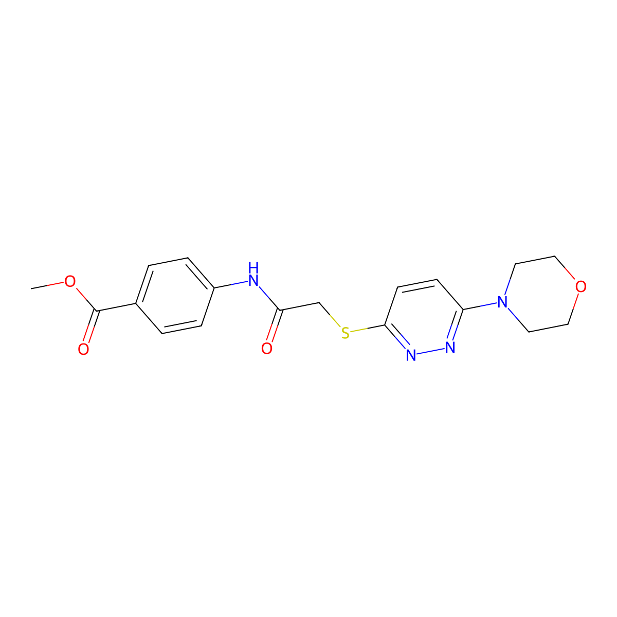 Methyl 4-(2-((6-morpholinopyridazin-3-yl)thio)acetamido)benzoate molecular structure, CAS 1105214-54-7
