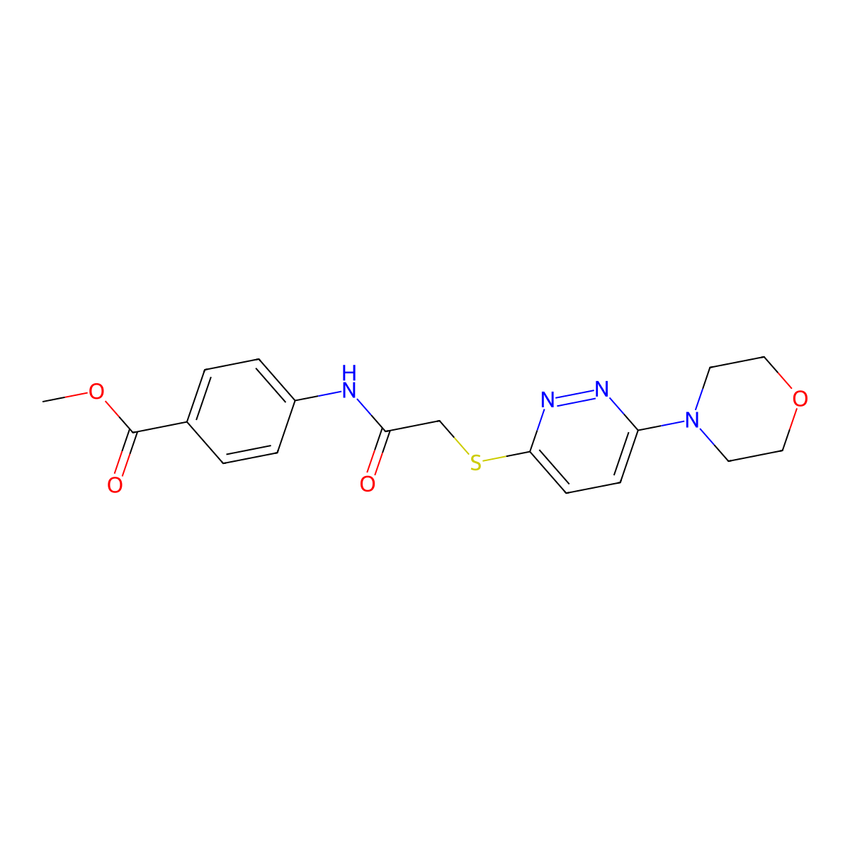 Methyl 4-(2-((6-morpholinopyridazin-3-yl)thio)acetamido)benzoate molecular structure, CAS 1105214-54-7