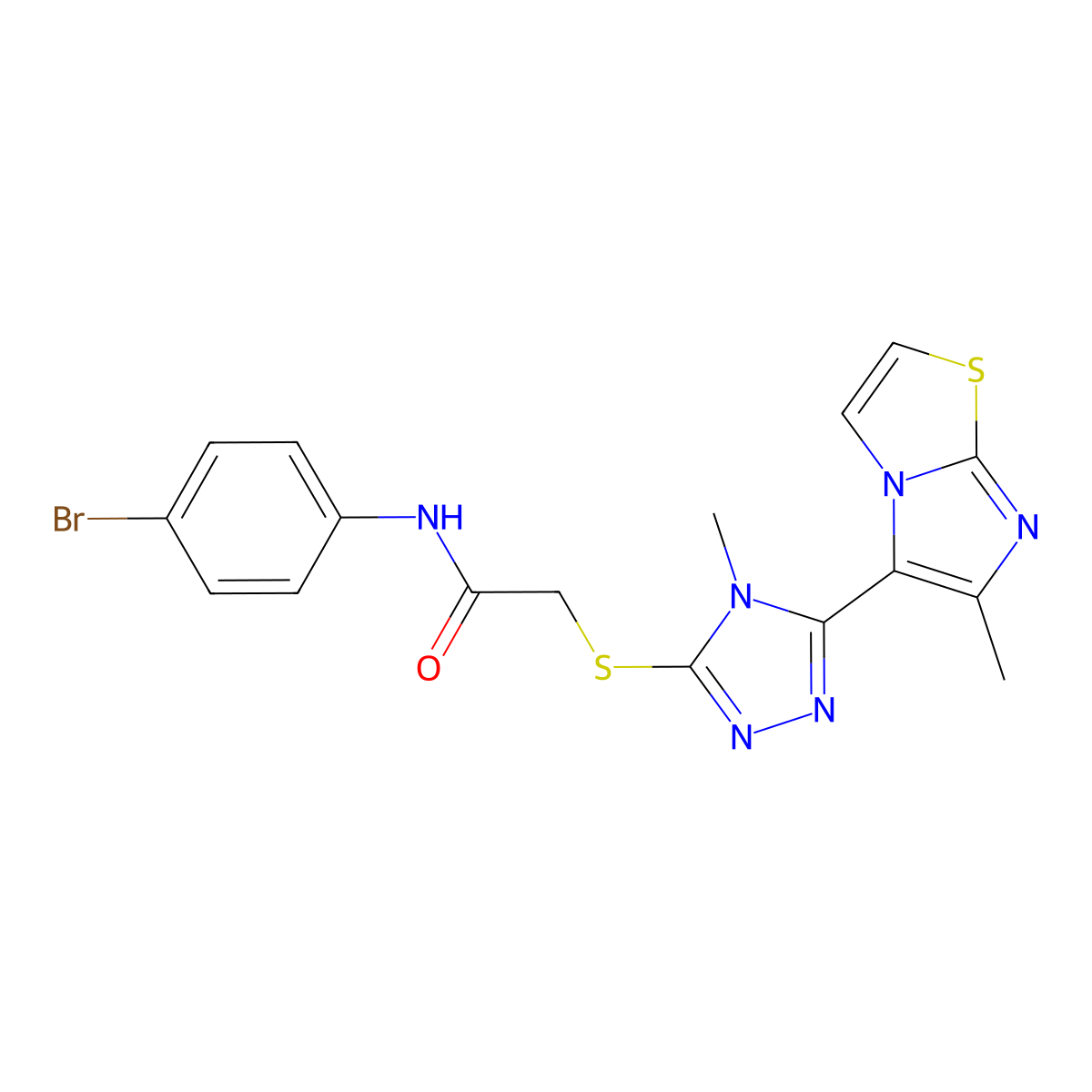 N-(4-bromophenyl)-2-((4-methyl-5-(6-methylimidazo[2,1-b]thiazol-5-yl)-4H-1,2,4-triazol-3-yl)thio)acetamide molecular structure, CAS 1105214-57-0
