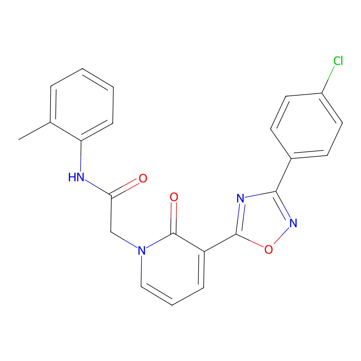 2-[3-[3-(4-chlorophenyl)-1,2,4-oxadiazol-5-yl]-2-oxopyridin-1(2H)-yl]-N-(2-methylphenyl)acetamide molecular structure, CAS 1105214-64-9