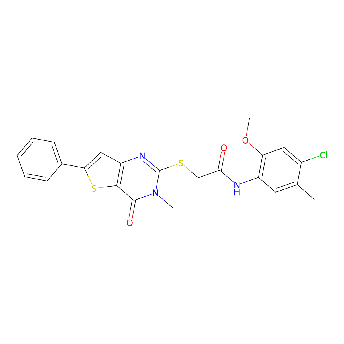 N-(4-chloro-2-methoxy-5-methylphenyl)-2-({3-methyl-4-oxo-6-phenyl-3H,4H-thieno[3,2-d]pyrimidin-2-yl}sulfanyl)acetamide molecular structure, CAS 1105214-66-1