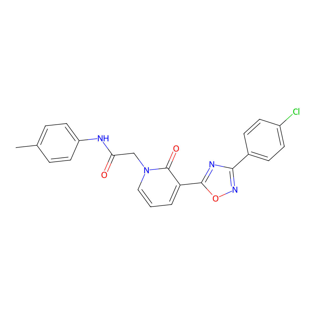 2-[3-[3-(4-chlorophenyl)-1,2,4-oxadiazol-5-yl]-2-oxopyridin-1(2H)-yl]-N-(4-methylphenyl)acetamide molecular structure, CAS 1105214-68-3