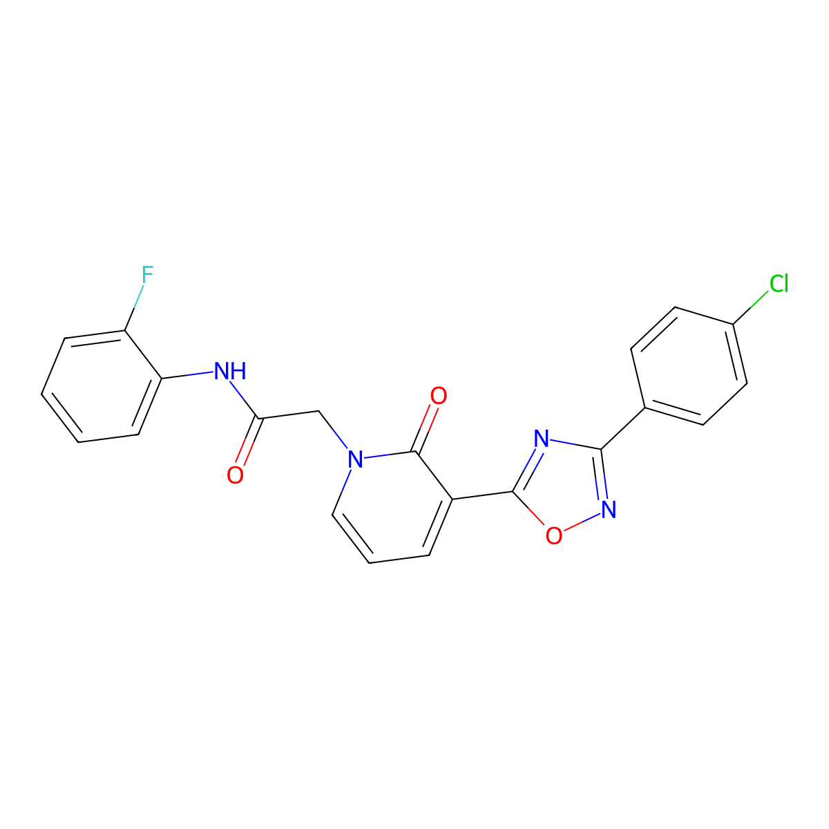2-(3-(3-(4-chlorophenyl)-1,2,4-oxadiazol-5-yl)-2-oxopyridin-1(2H)-yl)-N-(2-fluorophenyl)acetamide molecular structure, CAS 1105214-76-3