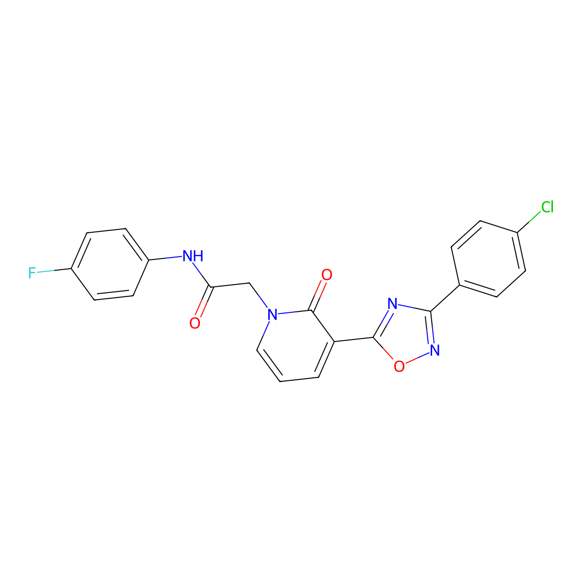 2-[3-[3-(4-chlorophenyl)-1,2,4-oxadiazol-5-yl]-2-oxopyridin-1(2H)-yl]-N-(4-fluorophenyl)acetamide molecular structure, CAS 1105214-80-9