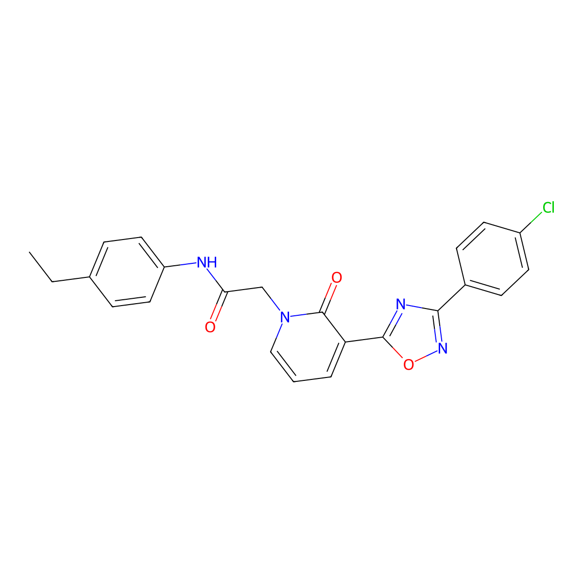 2-(3-(3-(4-chlorophenyl)-1,2,4-oxadiazol-5-yl)-2-oxopyridin-1(2H)-yl)-N-(4-ethylphenyl)acetamide molecular structure, CAS 1105214-84-3
