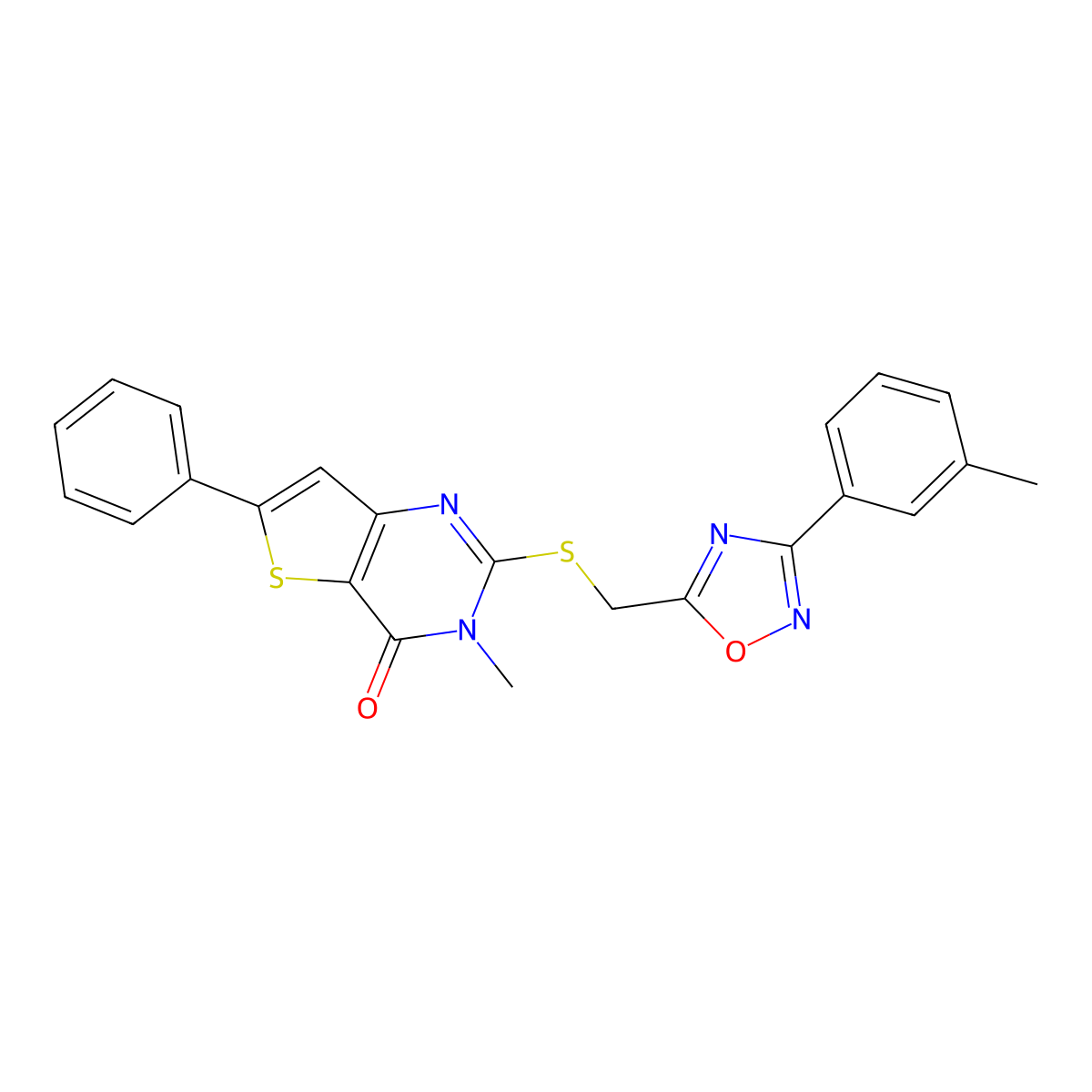 3-methyl-2-({[3-(3-methylphenyl)-1,2,4-oxadiazol-5-yl]methyl}sulfanyl)-6-phenyl-3H,4H-thieno[3,2-d]pyrimidin-4-one molecular structure, CAS 1105214-86-5