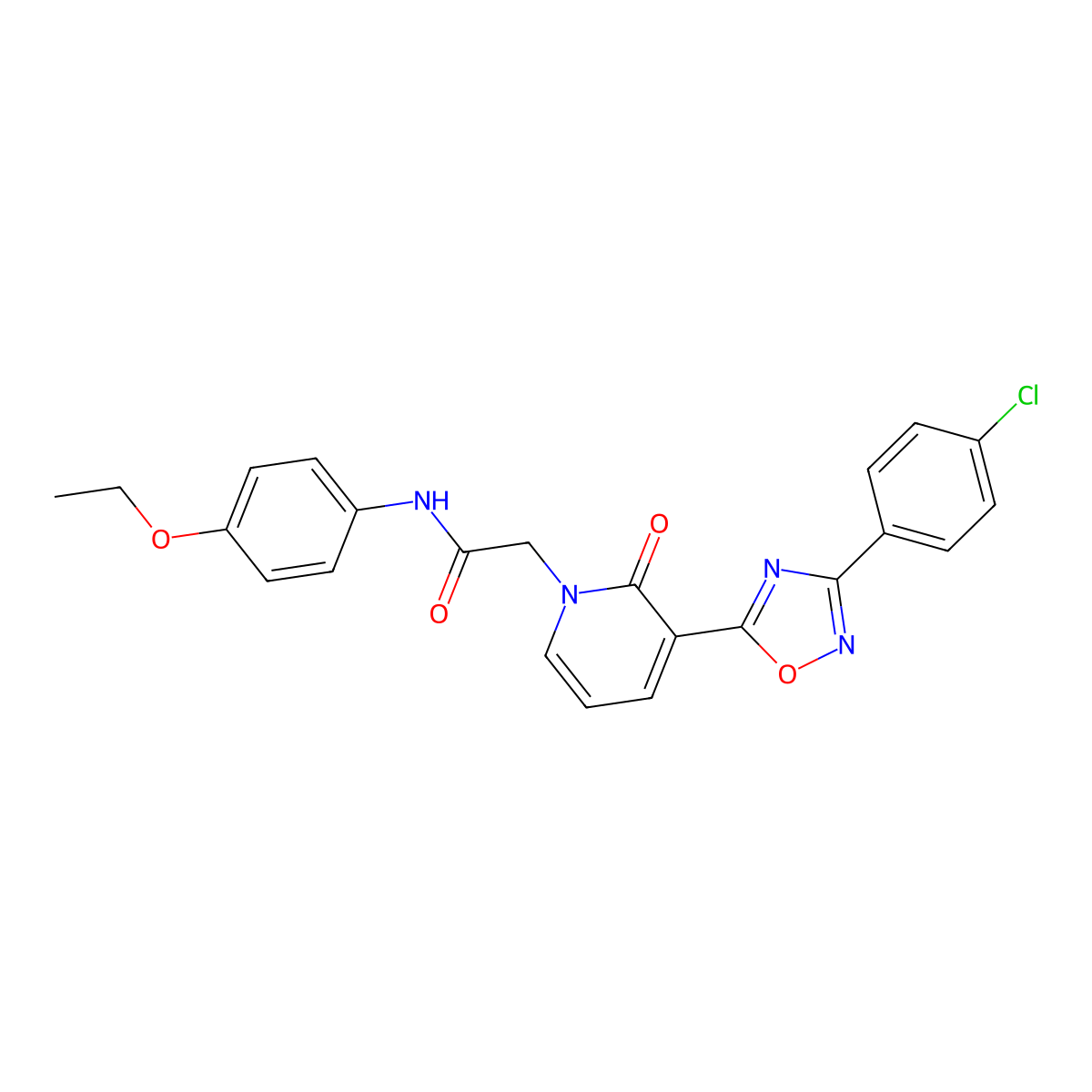 2-[3-[3-(4-chlorophenyl)-1,2,4-oxadiazol-5-yl]-2-oxopyridin-1(2H)-yl]-N-(4-ethoxyphenyl)acetamide molecular structure, CAS 1105214-88-7
