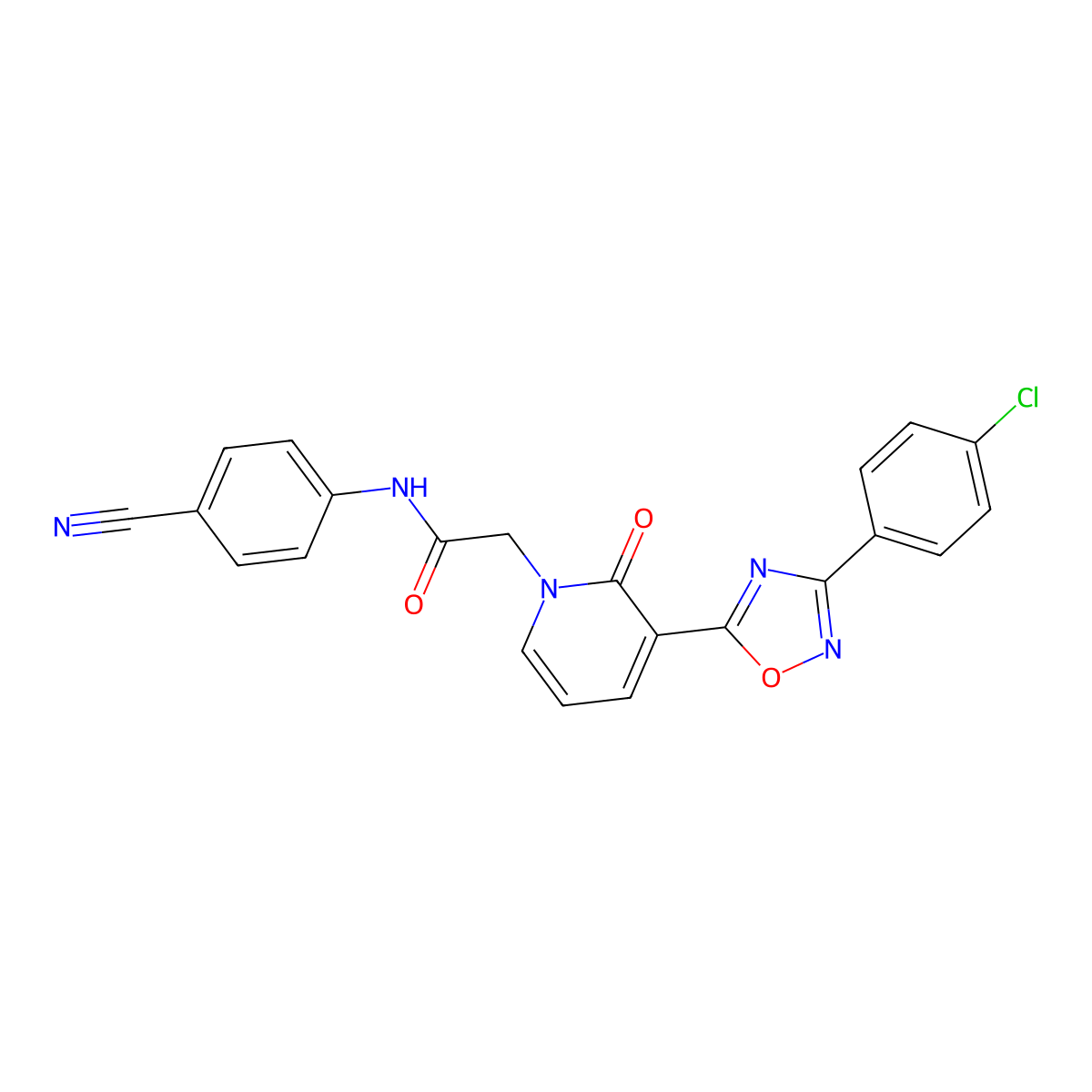2-(3-(3-(4-chlorophenyl)-1,2,4-oxadiazol-5-yl)-2-oxopyridin-1(2H)-yl)-N-(4-cyanophenyl)acetamide molecular structure, CAS 1105214-91-2