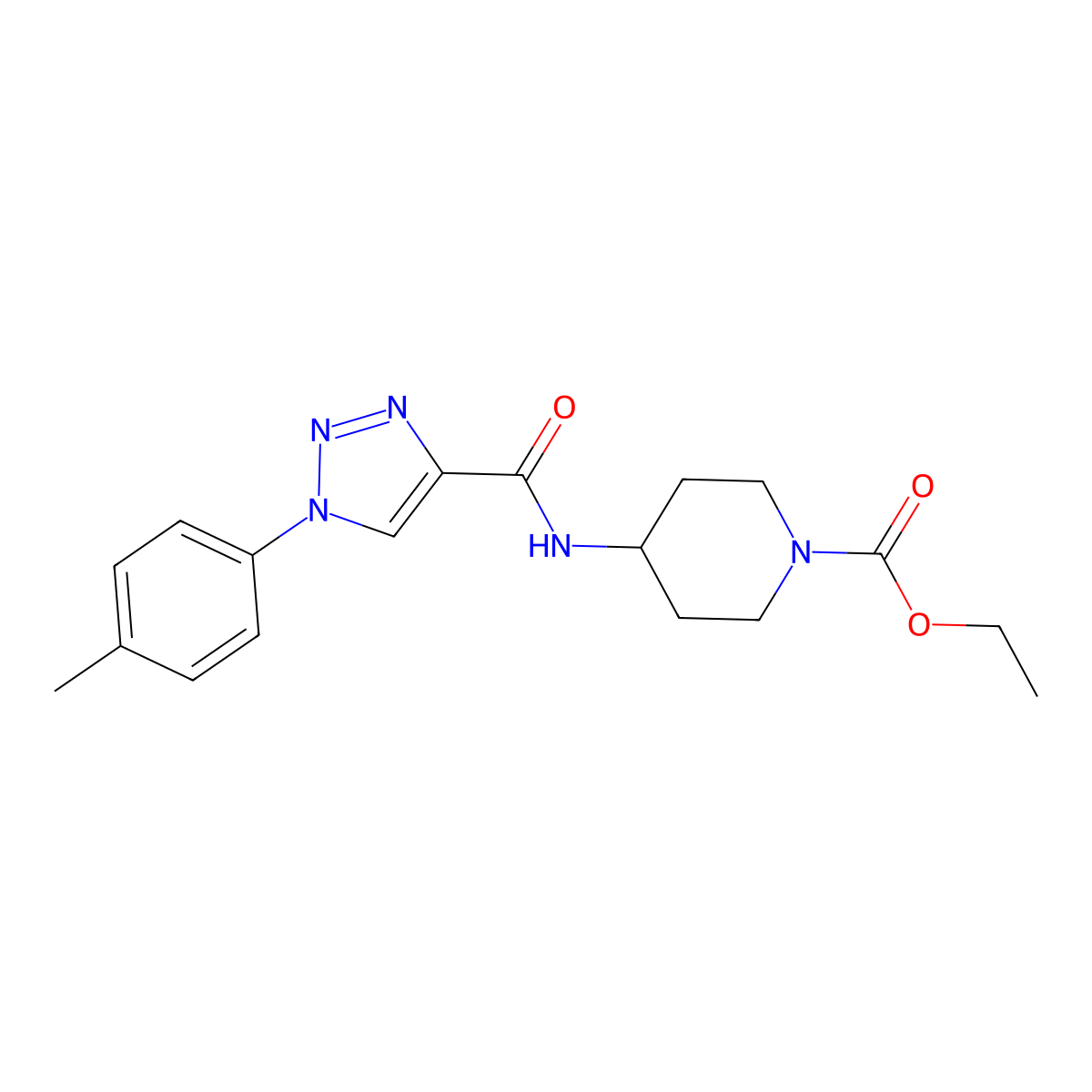 ethyl 4-[1-(4-methylphenyl)-1H-1,2,3-triazole-4-amido]piperidine-1-carboxylate molecular structure, CAS 1105214-93-4