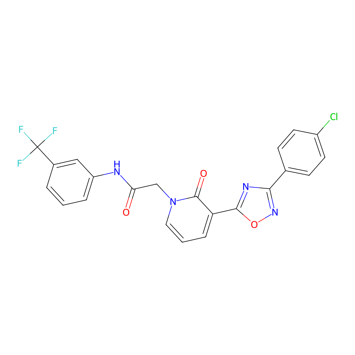 2-[3-[3-(4-chlorophenyl)-1,2,4-oxadiazol-5-yl]-2-oxopyridin-1(2H)-yl]-N-[3-(trifluoromethyl)phenyl]acetamide molecular structure, CAS 1105214-95-6