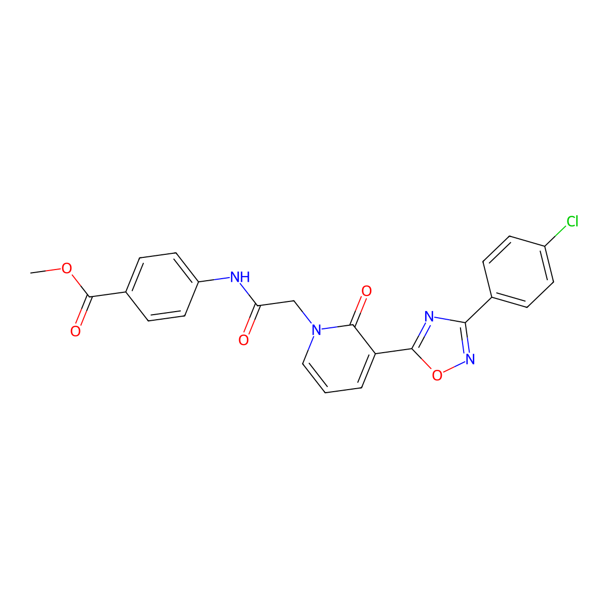 methyl 4-({[3-[3-(4-chlorophenyl)-1,2,4-oxadiazol-5-yl]-2-oxopyridin-1(2H)-yl]acetyl}amino)benzoate molecular structure, CAS 1105214-99-0