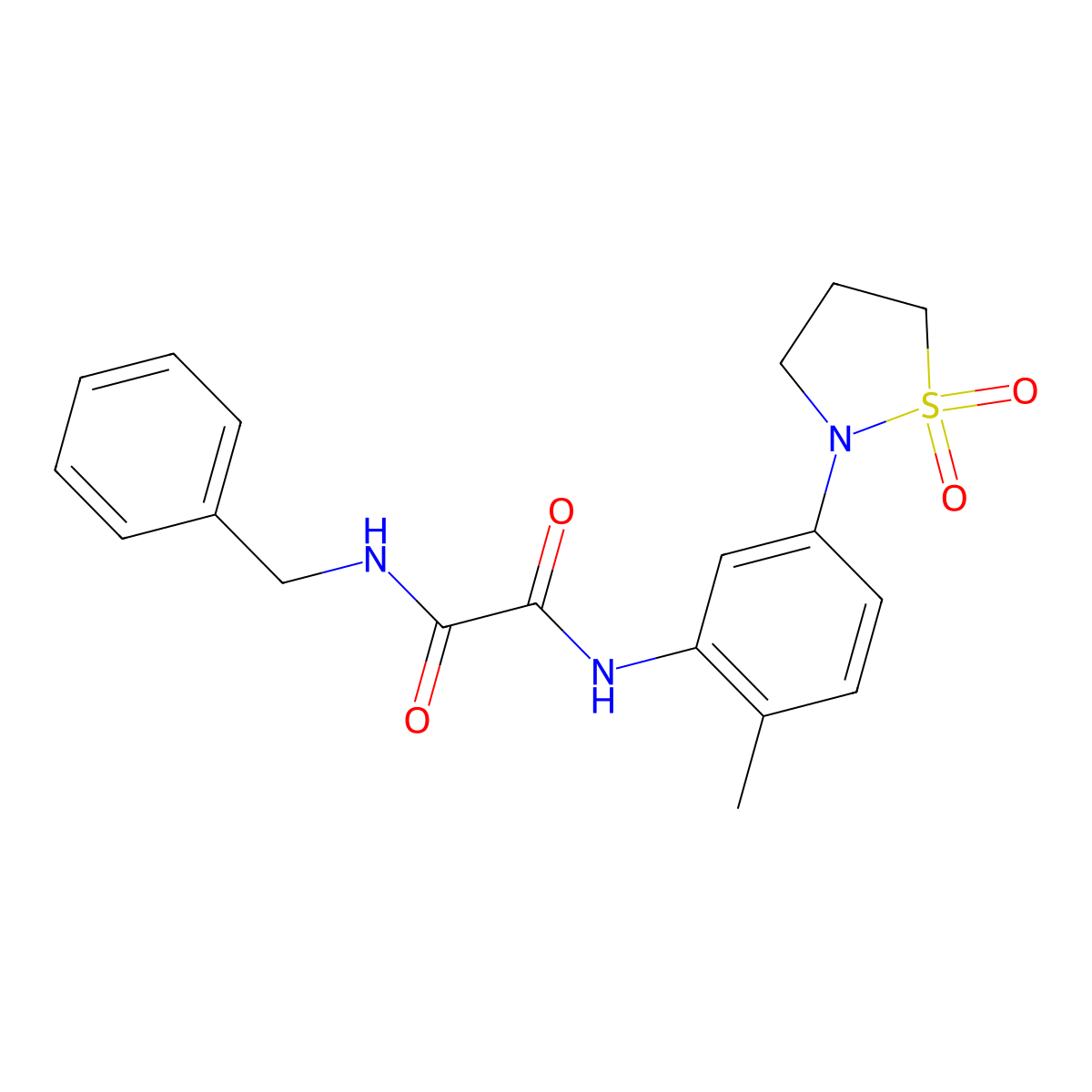 N1-benzyl-N2-(5-(1,1-dioxidoisothiazolidin-2-yl)-2-methylphenyl)oxalamide molecular structure, CAS 1105215-00-6
