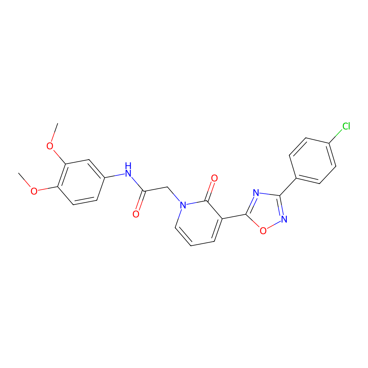 2-(3-(3-(4-chlorophenyl)-1,2,4-oxadiazol-5-yl)-2-oxopyridin-1(2H)-yl)-N-(3,4-dimethoxyphenyl)acetamide molecular structure, CAS 1105215-03-9