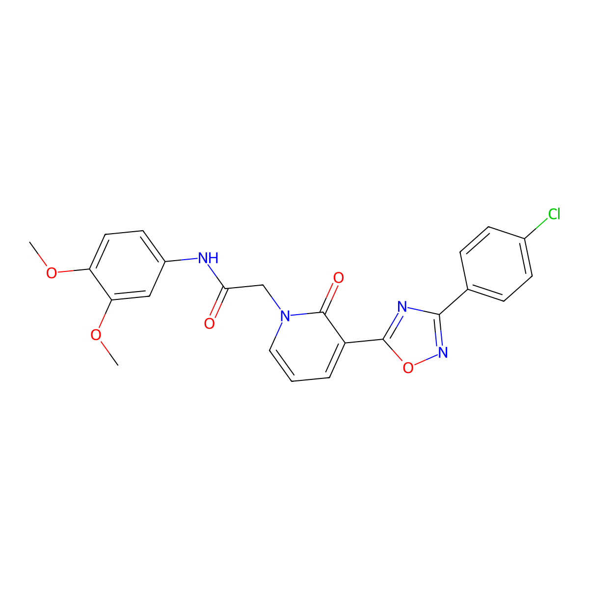2-(3-(3-(4-chlorophenyl)-1,2,4-oxadiazol-5-yl)-2-oxopyridin-1(2H)-yl)-N-(3,4-dimethoxyphenyl)acetamide molecular structure, CAS 1105215-03-9