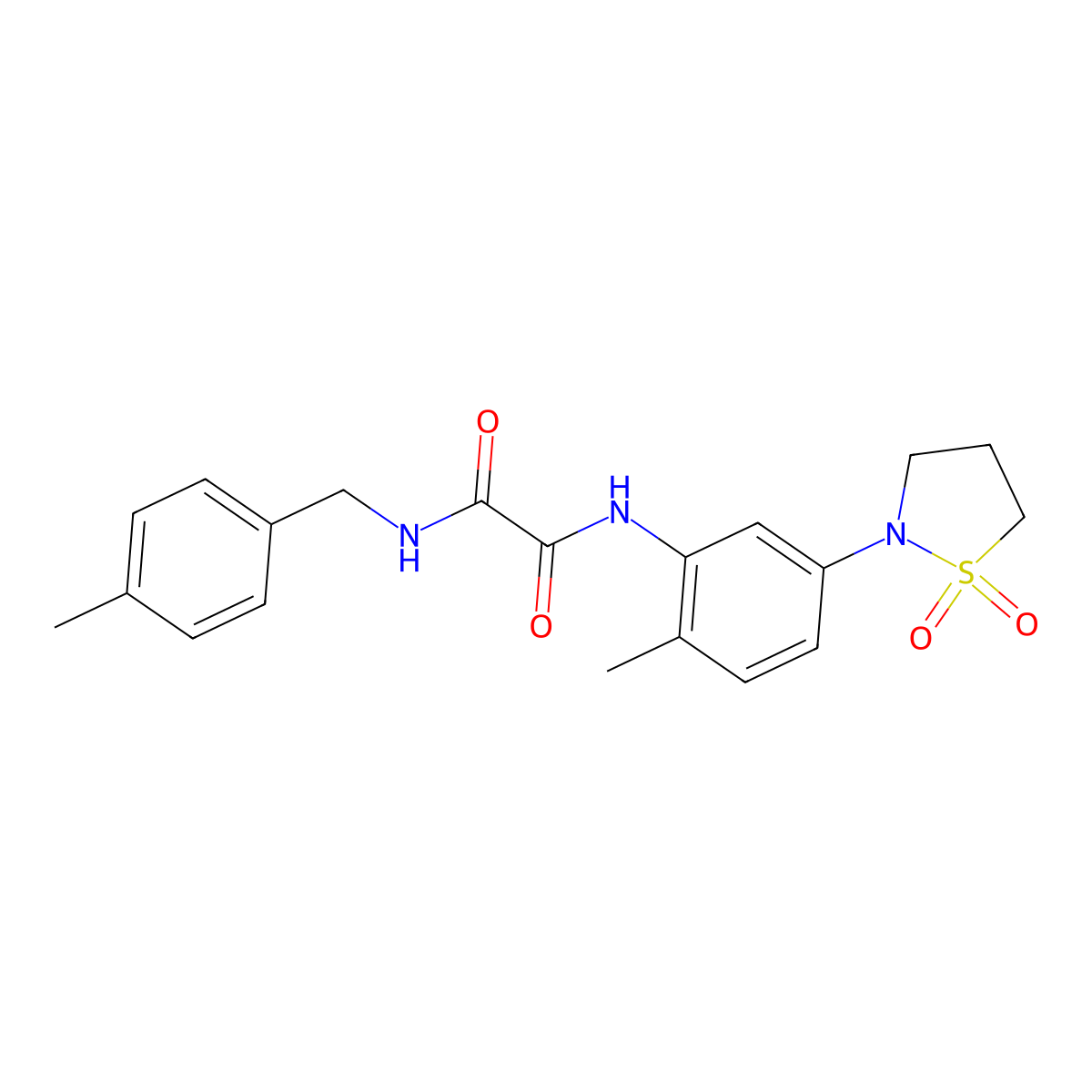 N'-[5-(1,1-dioxo-1,2-thiazolidin-2-yl)-2-methylphenyl]-N-[(4-methylphenyl)methyl]oxamide molecular structure, CAS 1105215-04-0