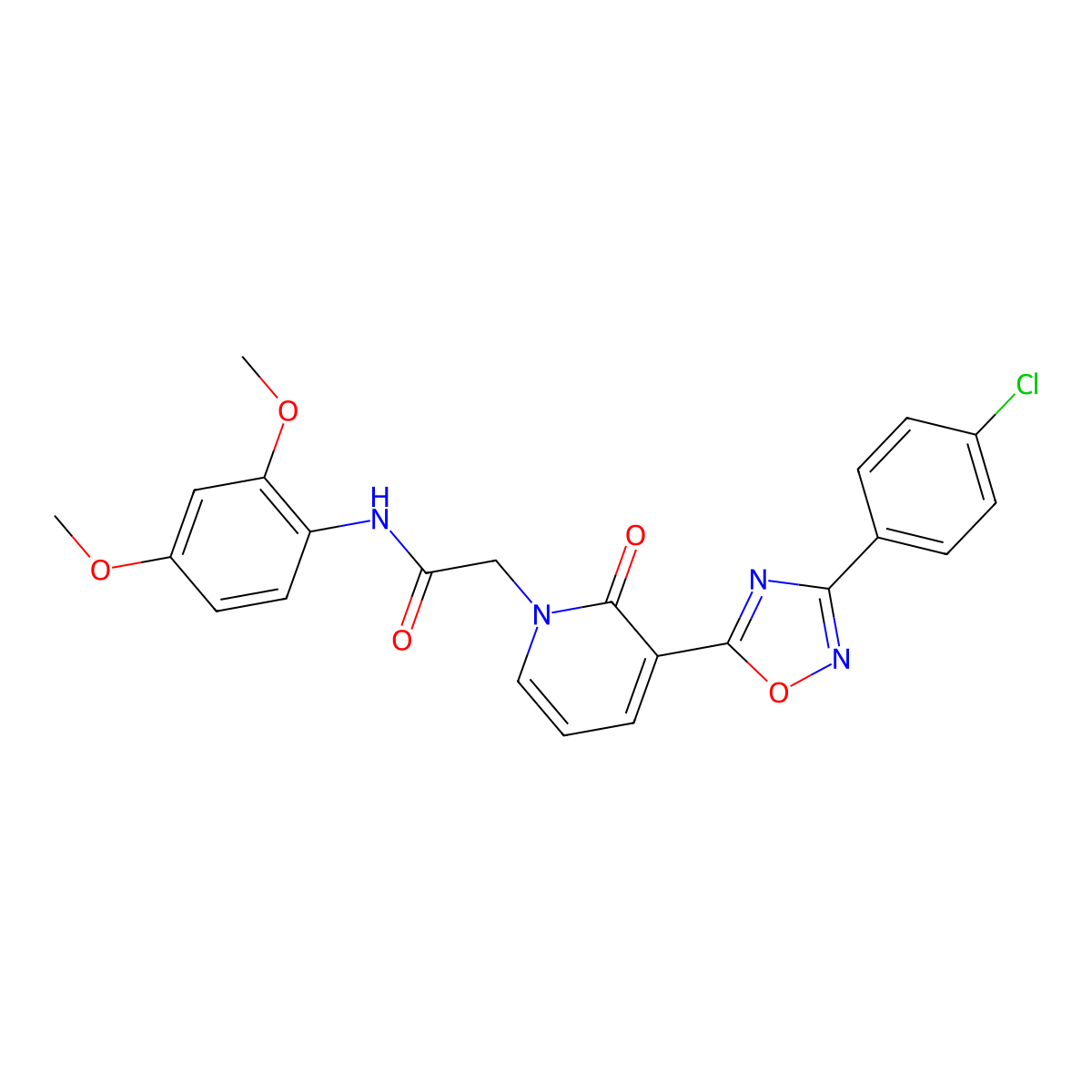 2-(3-(3-(4-chlorophenyl)-1,2,4-oxadiazol-5-yl)-2-oxopyridin-1(2H)-yl)-N-(2,4-dimethoxyphenyl)acetamide molecular structure, CAS 1105215-07-3