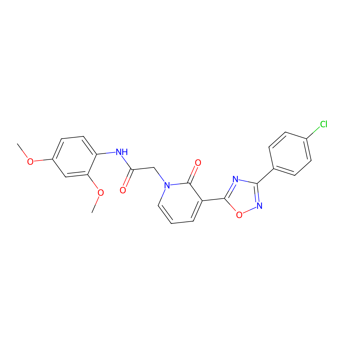2-(3-(3-(4-chlorophenyl)-1,2,4-oxadiazol-5-yl)-2-oxopyridin-1(2H)-yl)-N-(2,4-dimethoxyphenyl)acetamide molecular structure, CAS 1105215-07-3