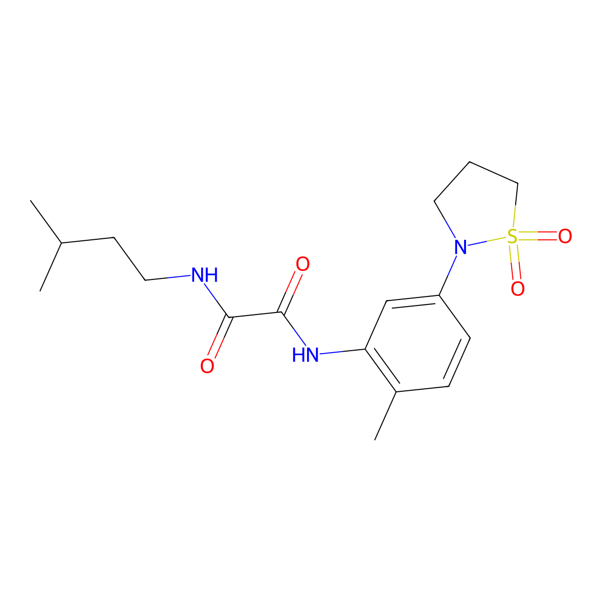 N1-(5-(1,1-dioxidoisothiazolidin-2-yl)-2-methylphenyl)-N2-isopentyloxalamide molecular structure, CAS 1105215-12-0