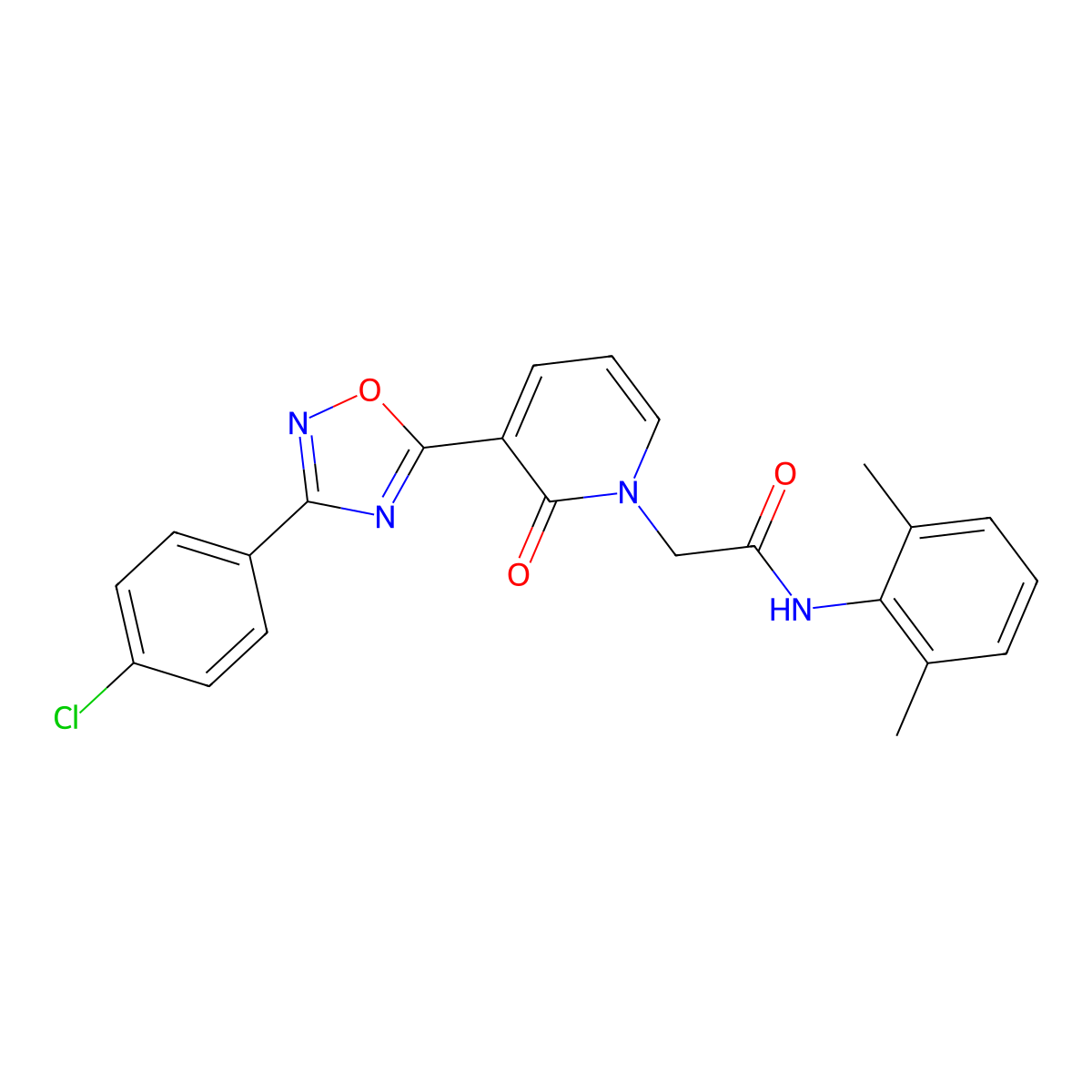 2-(3-(3-(4-chlorophenyl)-1,2,4-oxadiazol-5-yl)-2-oxopyridin-1(2H)-yl)-N-(2,6-dimethylphenyl)acetamide molecular structure, CAS 1105215-14-2