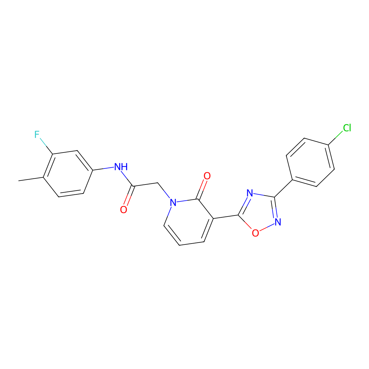 2-(3-(3-(4-chlorophenyl)-1,2,4-oxadiazol-5-yl)-2-oxopyridin-1(2H)-yl)-N-(3-fluoro-4-methylphenyl)acetamide molecular structure, CAS 1105215-19-7