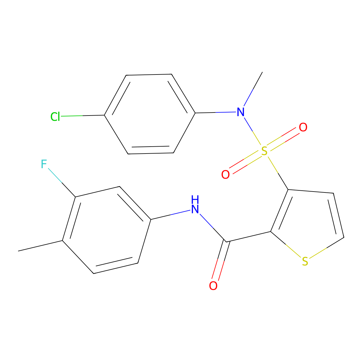 3-[(4-chlorophenyl)(methyl)sulfamoyl]-N-(3-fluoro-4-methylphenyl)thiophene-2-carboxamide molecular structure, CAS 1105215-22-2
