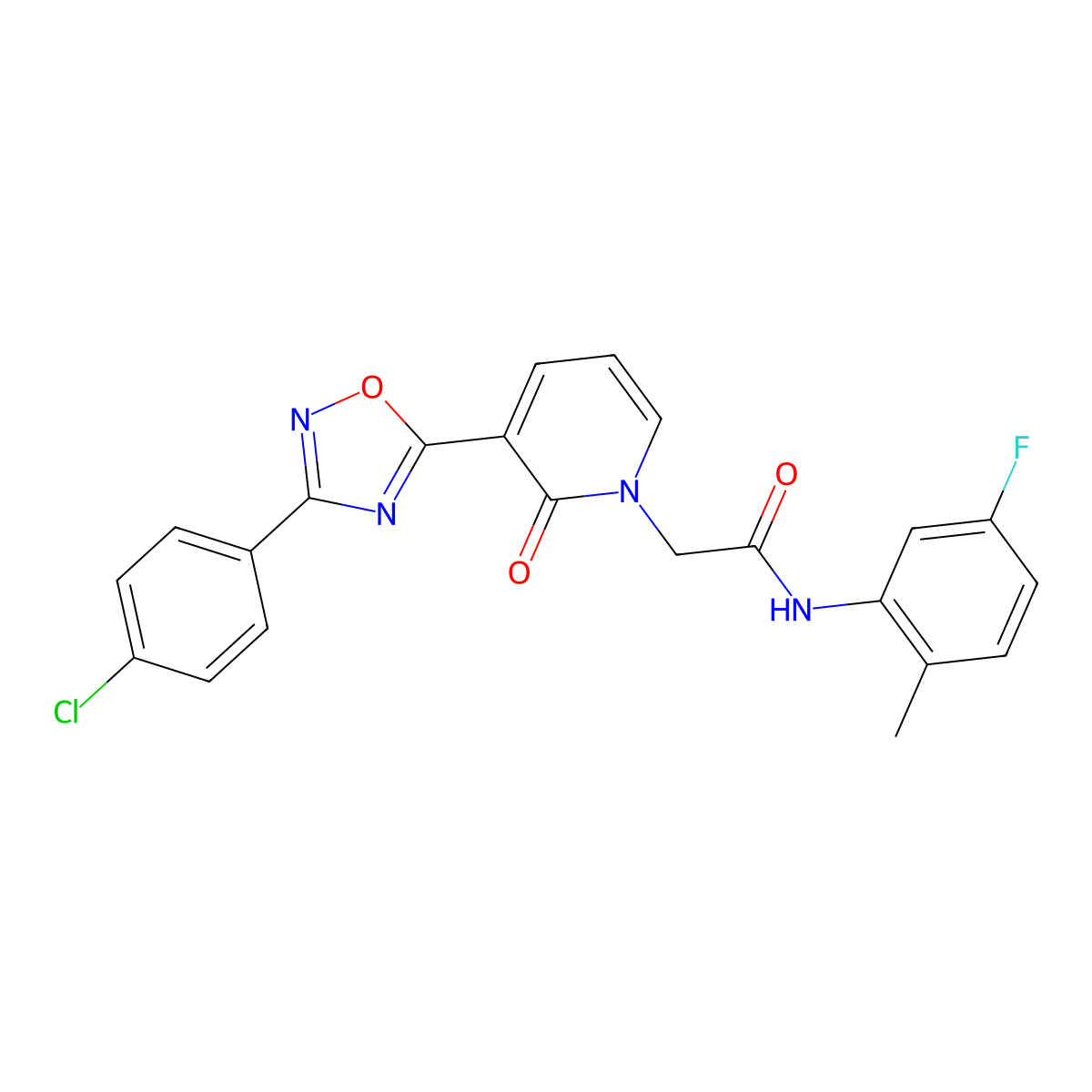 2-(3-(3-(4-chlorophenyl)-1,2,4-oxadiazol-5-yl)-2-oxopyridin-1(2H)-yl)-N-(5-fluoro-2-methylphenyl)acetamide molecular structure, CAS 1105215-23-3
