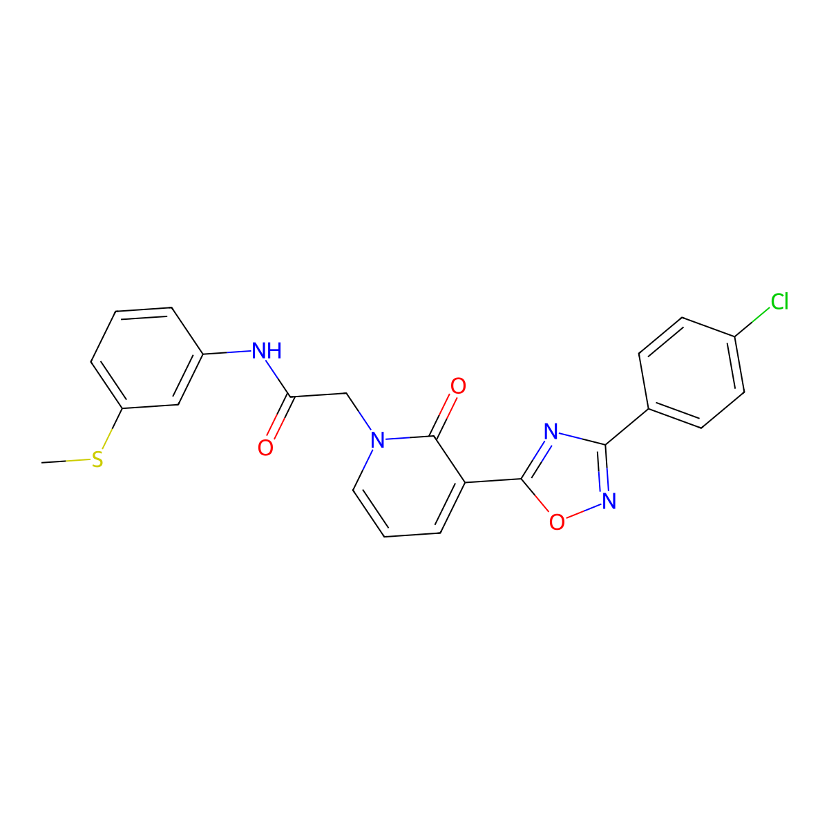 2-(3-(3-(4-chlorophenyl)-1,2,4-oxadiazol-5-yl)-2-oxopyridin-1(2H)-yl)-N-(3-(methylthio)phenyl)acetamide molecular structure, CAS 1105215-27-7