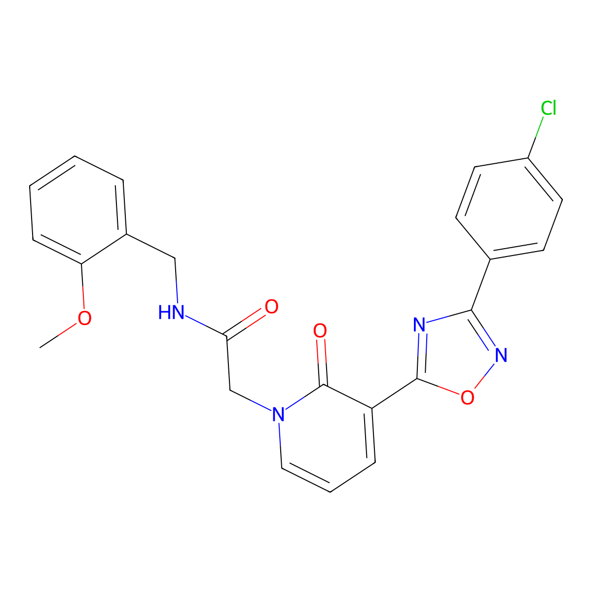 2-[3-[3-(4-chlorophenyl)-1,2,4-oxadiazol-5-yl]-2-oxopyridin-1(2H)-yl]-N-(2-methoxybenzyl)acetamide molecular structure, CAS 1105215-35-7
